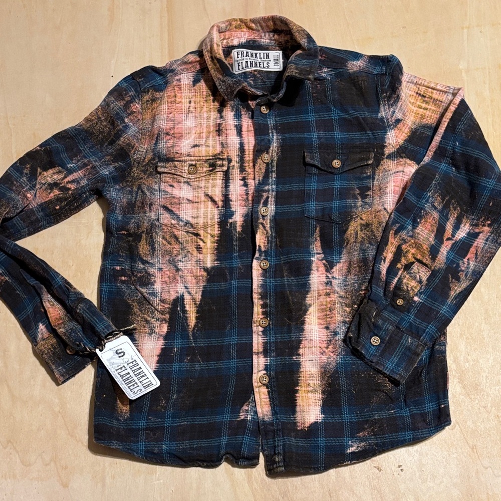 Franklin Flannels Tie-Dye Plaid Flannel Shirt Sz Small ONE OF A KIND